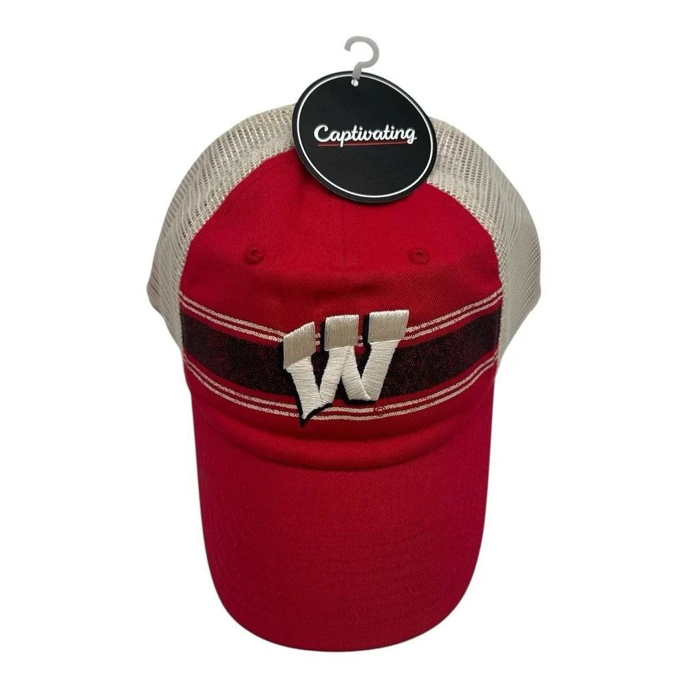 Captivating Wisconsin Badgers‎ Hat Cap Snapback Trucker Adjustable Red Striped